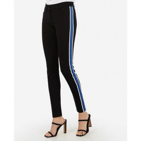 Express Mid Rise Side Blue Stripe Skinny Pants 6R - Picture 4 of 10